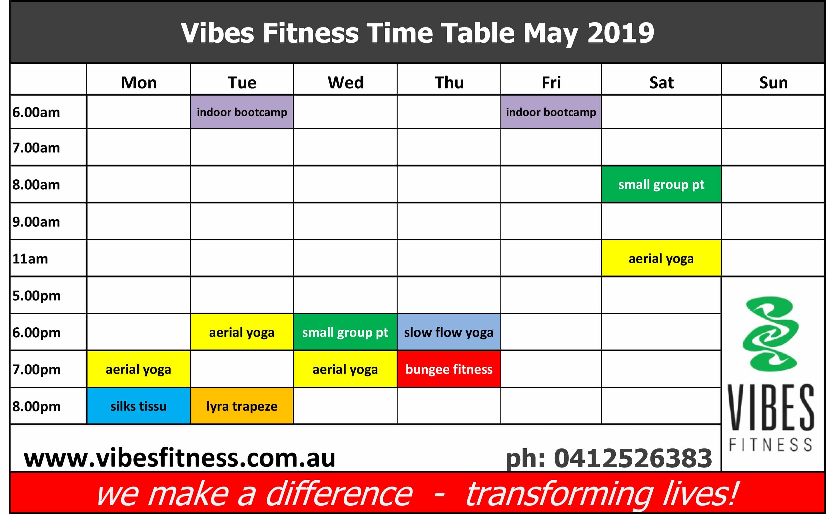 Vibe Fitness Time Table